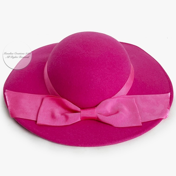 Bollman Wide Brim Hat Cartwheel Hat Doeskin Felt Wool Pink Fuchsia Vintage main image 6